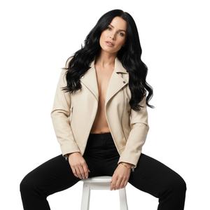 Superb Cream Leather Motorbike Jacket <b>Women</b> Custom Bulk Wholesale Factory Price Genuine Biker Style Ladies Fashion <b>Coat</b> OEM - Product Image 1