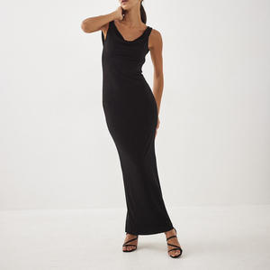 Robe longue ajustée style ODM, taille naturelle simple, en tissu extensible lavable et écologique, avec doublure interlock, teinte en pièce, pour soirée d'automne - Product Image 4