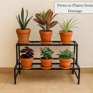 Support de plantes en métal à 2 niveaux pour l'intérieur et l'extérieur, support de pot de fleurs pour balcon, support de plantes à marches pour jardin - Product Image 4