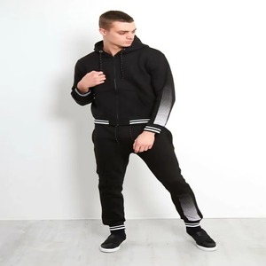 Conjunto Deportivo Slim Fit para Hombre, Chaqueta con Cierre y Cuello Alto con Franja Lateral Blanca y Negra, Pantalones Jogger con Puños, 2 Piezas, Venta al Por Mayor - Product Image 2