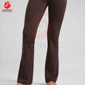 STONEX <b>Women</b> High Waist <b>Boot</b> Cut Leggings Solid Color Side Stripe Sporty Yoga Pants Breathable Knitted Full Length <b>Summer</b> - Product Image 3