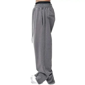 Pantalon large gris pour homme, décontracté, taille élastique, en polyester mi-lourd, respirant, infroissable, délavé à l'acide, teint uni, style tissé, idéal pour l'été - Product Image 4