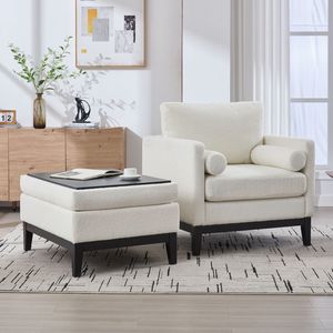 Poltrona con Poggiapiedi Reversibile Nera da 90 cm, Base in Legno, Gambe Quadrate, Rivestimento Imbottito, per Soggiorno - Product Image 5