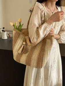 Factory wholesale OEM ODM ladies Large capacity handbag straw hobo tote shoulder bags fashion design fashion beach handbag - Product Image 3