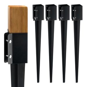 Set di 4 Picchetti di Ancoraggio per Recinzioni in Metallo Verniciato a Polvere Nera, 36 x 4 x 4 Pollici, Diametro Esterno 3,5 x 3,5 Pollici, Diametro Interno - Product Image 1