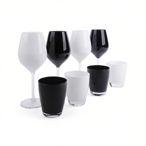 Juego de cristalería Excelsa, 4 copas de vino y vasos de color blanco y negro - Product Image 3