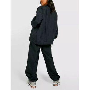 Nouvel article : Ensemble de survêtement 2 pièces en satin à capuche pour femme, coupe ample, longueur intégrale, tenue décontractée toutes saisons, avec logo brodé, vêtements de sport - Product Image 6