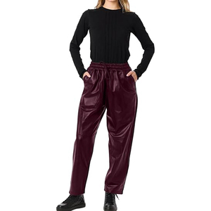 Women Leather Pants High Waist Regular Fit Stretch Faux Leather Straight Trousers Windproof Breathable Summer Casual Streetwear - Product Image 5