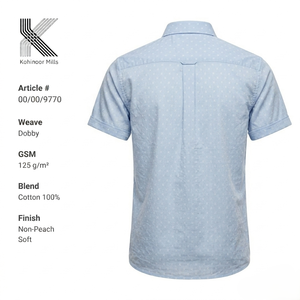 Camisa de Manga Corta para Hombre, 100% Algodón, 125GSM, Dobby, Azul Claro, Venta al Por Mayor, OEM, ODM - Product Image 2