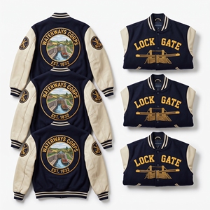 Chaqueta Letterman al por mayor, abrigo universitario de lana verde oscuro con bordado de abeja de la apiaria, mangas de cuero crema - Product Image 5