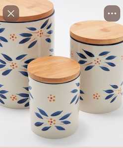 Ceramic Square <b>Storage</b> <b>Jar</b> With Wooden Lid Airtight Food Container Minimalist Design Handcrafted <b>Kitchen</b> Use - Product Image 4