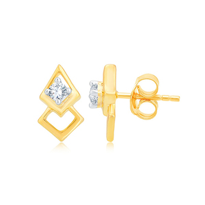 Pendientes de Diamantes Minimalistas Vertex Chic, Corte Triangular, Color G Natural, Oro Amarillo, Unisex, para Uso Diario - Product Image 1