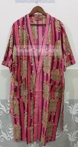 Kimono long pour femme imprimé tigre, robe de chambre à manches courtes, col en V, avec cordon de serrage, élégante tenue de nuit pour l'été - Product Image 5
