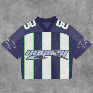 Maillot de football vintage personnalisé en maille, T-shirt de sport oversize col en V style streetwear, respirant et léger, OEM ODM Marque Privée - Product Image 5