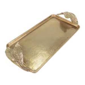 Wholesale Custom Aluminum <b>Gold</b> <b>Serving</b> Platter Leaf Design Handle Metal <b>Tray</b> For Hotels Restaurants And Catering Table Centertop - Product Image 1