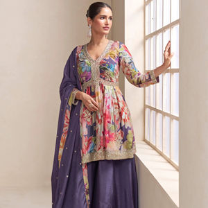 Traje Salwar Kameez Chinon de Talla Única con Bordado, Estilo Moderno para Fiestas, Bodas, Diwali y Eventos de Gala - Product Image 1