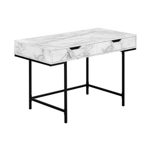 Scrivania Moderna Contemporanea 48'' con Cassetti Porta Laptop Effetto Marmo Bianco per Ufficio e Casa, Struttura in Metallo Nero - Product Image 2