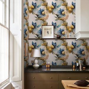 Carta da Parati Vintage Floreale Grande, Facile da Applicare e Rimuovere, Motivo Astratto Marmo e Fiori in Oro/Blu, Carta Adesiva Classica per Pareti - Product Image 5