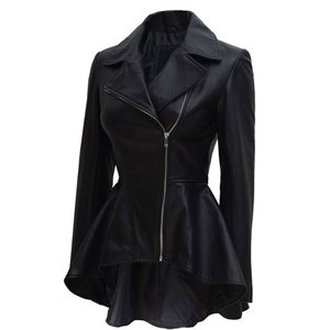 Veste Peplum Asymétrique en Cuir d'Agneau Véritable pour Femme, Coupe Slim, Style Motard avec Taille Évasée - Product Image 2