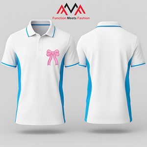 เสื้อเชิ้ตแขนสั้นลำลอง FMF สีฟ้าขอบขาว ผ้าโพลีเอสเตอร์ถักเนื้อเย็น กระดุมหน้า โลโก้ ผลิตในเวียดนาม น้ำหนัก 200 กรัม - Product Image 1