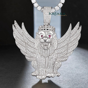 Colgante de León Alado con Diamantes Cultivados en Laboratorio, Estilo Hip Hop, Plata 925 con Baño de Rodio/Oro de 14K, Unisex, de Lujo - Product Image 1