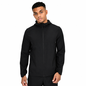 Men's Black Full <b>Zip</b> <b>Hooded</b> Tracksuit Set Solid Color Casual Jogger Pants with Side Pockets Breathable Polyester Autumn Wear - Product Image 4