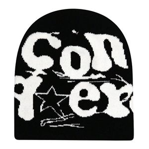 Gorro de punto de invierno con logotipo jacquard personalizado de bajo MOQ, bordado, acrílico/algodón, de secado rápido, sublimado, con diseño de calavera acanalada y lazos de puntos. - Product Image 5