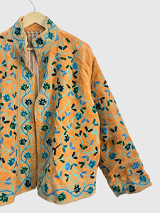 Chaqueta de terciopelo con bordado floral, cuello mandarín, manga larga, cierre de cremallera, ropa de otoño para mujer adulta - Product Image 3
