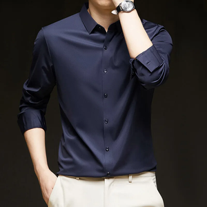 Chemise noire pour homme à manches longues, boutonnée, élégante, décontractée, pour le bureau, extensible, coupe ajustée, vente en gros, personnalisable, OEM - Product Image 5