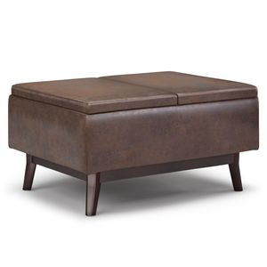 Owen Distressed Chestnut Brown Tray Top Storage Ottoman <b>Small</b> <b>Coffee</b> <b>Table</b> with Stylish Design - Product Image 1