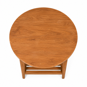 Table à manger ronde en teck avec étagère à lattes, design scandinave moderne, écologique, durable, stable, meubles pour la maison, pour une utilisation scolaire - Product Image 2