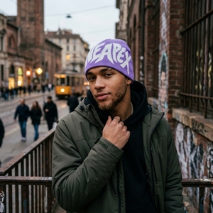 Lavender White Graphic Knit Beanie Hat Custom Logo Ribbed <b>Winter</b> <b>Cap</b> Unisex Streetwear Fashion Headwear Wholesale - Product Image 2