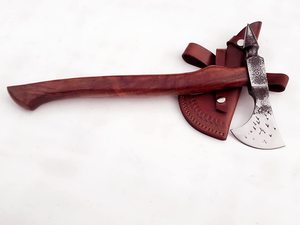 Handmade <b>Axe</b> Carbon Steel Blade Wood <b>Handle</b> With Leather Sheath Outdoor Knife - Product Image 4