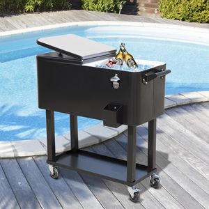 "80QT Rolling Black Party <b>Drink</b> Cooler Cart with Ice Chest on Wheels & Outdoor <b>Stand</b>" - Product Image 2