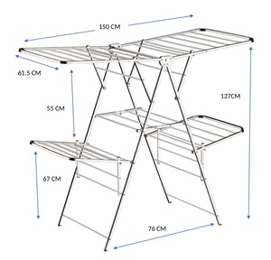 Séchoir à linge pliable en acier inoxydable à double niveau en forme de X, gain de place, 150x61.5x127cm, pour salle de bain et balcon, usage intérieur - Product Image 1