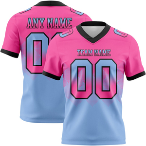 เสื้อฟุตบอลอเมริกันแบบตาข่ายระบายอากาศ สีดำ ชมพู ฟ้าอ่อน ลายตารางไล่เฉดสี พร้อมโลโก้สั่งทำคุณภาพสูงแบบขายส่ง - Product Image 1