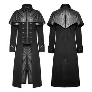 Abrigo gótico Dark Knight, largo, estilo oficial, de lana de alta calidad y cuero sintético negro para hombre. - Product Image 1