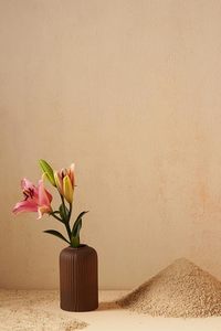 Brown Ribbed Ceramic Modern Round Flower Vase 4"-6" Diameter Tabletop Decorative Bud Vase for Home Wedding Shelf Decor - Product Image 6