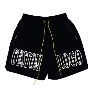 Double <b>Layer</b> Custom Logo Front Printed High Elastic Waist Cotton Fabric Breathable Quick Dry Men's Casual Solid Pattern Shorts - Product Image 2
