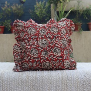 Handmade Modern Bohemian Cotton Frill <b>Cushion</b> <b>Cover</b> Indian Block Print Floral Hospital Home Luxury Raffle Ruffled Pillow <b>Covers</b> - Product Image 1