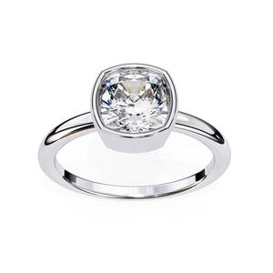 <b>Cushion</b> Cut Lab Grown Diamond Bezel Solitaire Ring Elegant Plain Shank Sustainable Jewelry for Engagement and Daily Luxury - Product Image 6