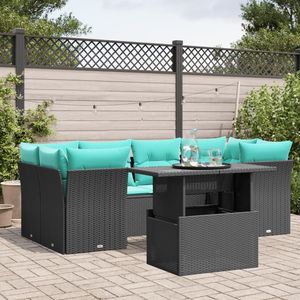 Set Divano da Giardino in Polyrattan Nero con Cuscini, 7 Pezzi, Arredamento da Esterno dal Design Contemporaneo - Product Image 1