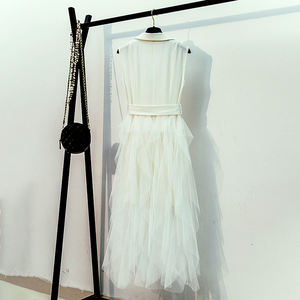 Vestidos Largos de Mujer Estilo TWO TWIN con Cuello con Muescas, Sin Mangas, Cintura Alta, Patchwork, Cordones, Malla Empalmada y Color Sólido - Product Image 3