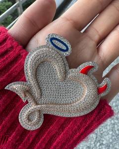 Colgante de Moissanita Helada con Forma de Corazón, Ángel y Demonio, para Hombre, Estilo Hip Hop, 3D, Plata 925, Chapado en Oro de Dos Tonos, Amuleto de Amor - Product Image 3