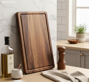 Planche de service et de découpe artisanale en bois d'acacia grand format, antidérapante, avec poignée, pour charcuterie et ustensiles de cuisine, vente en gros - Product Image 3