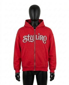 Sudadera con capucha personalizada Y2K Streetwear con cremallera y pedrería para hombre, estilo vintage lavado, oversize, con efecto ácido, 100% algodón, para invierno - Product Image 4