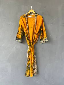 Robe kimono longue en coton tie-dye à col en V pour femme, robe de plage bohème faite à la main en coton, couverture de plage colorée tie-dye, légère et résistante - Product Image 1