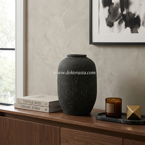 Wholesale <b>Handmade</b> Ceramic Vase Black Rustic Decorative <b>Pottery</b> Flower Vase for Home Decoration - Product Image 3
