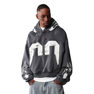 High Quality Oversized Acid Washed Hoodie Custom Logo Heavyweight Distressed Silk Screen Printing for <b>Winter</b> Season Solid - Product Image 1