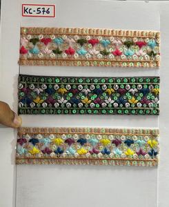 Custom Floral Sequin Embroidered Organza Lace <b>Trim</b> for Garment Decoration - Product Image 1